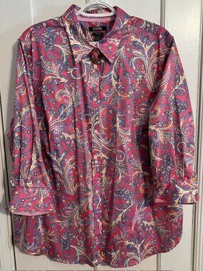 CHAPS WOMEN'S BUTTONDOWN SHIRT, PINK FLORAL, 2X, JUST LIKE NEW!